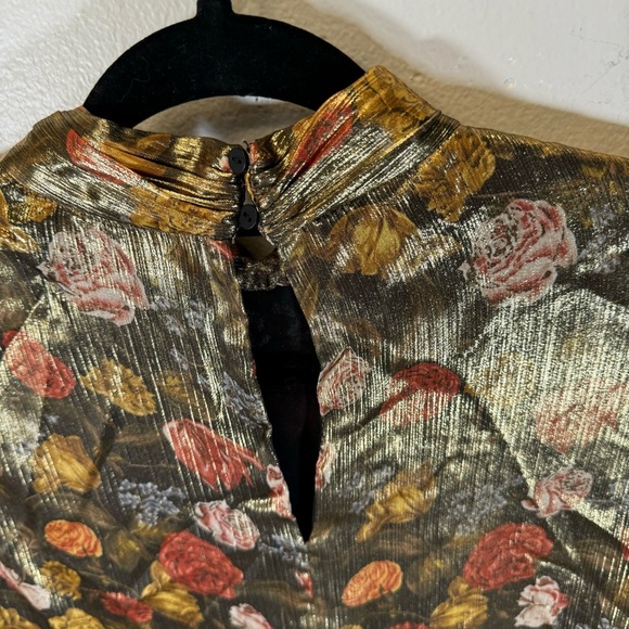 ZARA metallic floral long sleeve shift dress mock neck ruffle retro rose small - Picture 9 of 16